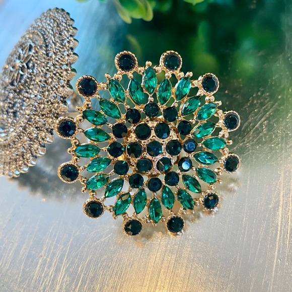 Rhinestone Flower Fashion Ring Green ~ New - Picture 7 of 11